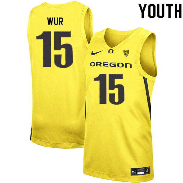 Youth #15 Lok Wur Oregon Ducks College Basketball Jerseys Sale-Yellow - Click Image to Close